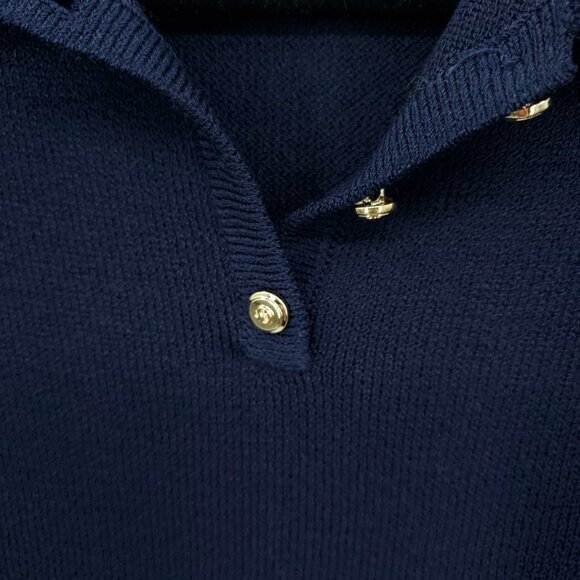 St. John Sport Santana Knit Short Sleeve Embroidered Polo M Navy/Gold Buttons - Picture 5 of 16
